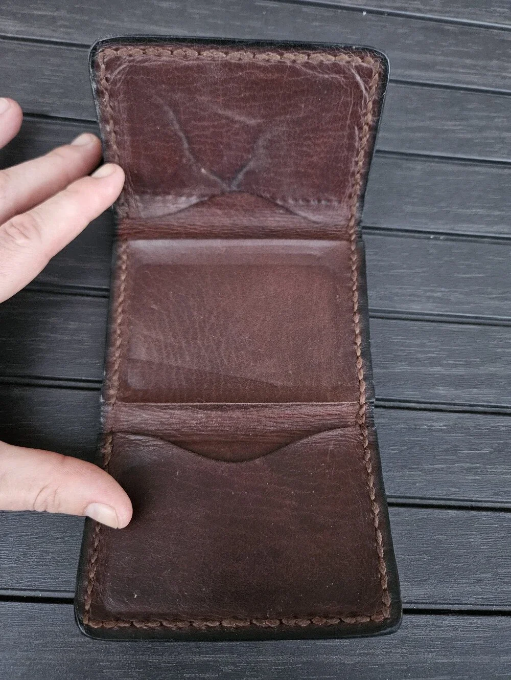 Vintage Mens Leather Trifold Wallet Tooled Bison Buffalo Western Cowboy Rustic